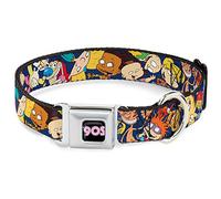 Dog Collar Seatbelt Buckle Nick 90s Rewind 16 Character Poses Navy Blue 16 to 23 Inches 1.5 Inch Wide