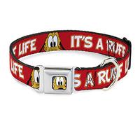 Dog Collar Seatbelt Buckle Pluto 2 Pose Its A Ruff Life Red Yellow White 16 to 23 Inches 1.5 Inch Wide