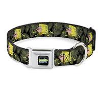 Dog Collar Seatbelt Buckle Primitive Sponge Pose Leaves Black Green 11 to 17 Inches 1.0 Inch Wide