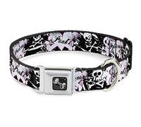 Dog Collar Seatbelt Buckle Punk Princess Heart Cross Bones Skulls Splatter Black White 15 to 26 Inches 1.0 Inch Wide