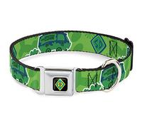 Dog Collar Seatbelt Buckle Scooby Doo Mystery Machine Dog Tag Collage Greens Blues 16 to 23 Inches 1.5 Inch Wide
