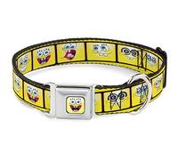 Dog Collar Seatbelt Buckle Spongebob 10 Expressions Filmstrip Yellows Black White 9 to 15 Inches 1.0 Inch Wide