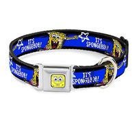 Dog Collar Seatbelt Buckle Spongebob Pose Its Spongebob Stripe Black Blue White 13 to 18 Inches 1.5 Inch Wide