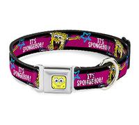 Dog Collar Seatbelt Buckle Spongebob Pose Its Spongebob Stripe Black Pink Blue White 9 to 15 Inches 1.0 Inch Wide
