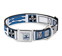 Dog Collar Seatbelt Buckle Star Wars R2D2 Bounding Parts White Black Blue Gray Red 15 to 26 Inches 1.0 Inch Wide