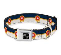 Dog Collar Seatbelt Buckle Tulsa Oklahoma City Flag Navy Blue Gold Red Beige 15 to 26 Inches 1.0 Inch Wide