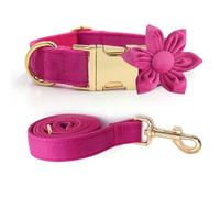 Dog Collar Sets for Small Dogs Fashion Luxury Velvet Girl Dog Collar and Leash Set with Flower Cute Pet Dog Wedding Collar Fancy Female Dog Collars Adjustable Puppy Collar for Medium Large Dogs