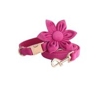 Dog Collar Sets for Small Dogs Fashion Luxury Velvet Girl Dog Collar and Leash Set with Flower Cute Pet Dog Wedding Collar Fancy Female Dog Collars Adjustable Puppy Collar for Medium Large Dogs