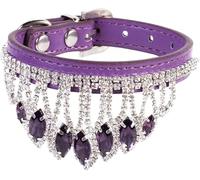 dog collar, Shiny Diamond Dog Collar Rhinestone Crystal Cat with Bling Pendant PU Leather Adjustable Soft Pet(Purple,M)