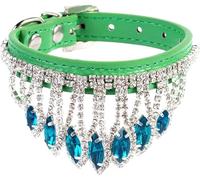 dog collar, Shiny Diamond Dog Collar Rhinestone Crystal Cat with Bling Pendant PU Leather Adjustable Soft Pet(Green,M)