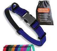 Dog Collar Small Dogs - Strong Reflective Adjustable Padded Dogs Collars - Metal Buckle, Aluminium V-ring, Dog Safety. Nautical Navy Blue