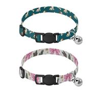 Dog Collar Soft Padding Buckle Pet Collars with Bells Adjustable Fits Small Dogs Puppies Cats 2 Pcs Dog Bone Bow Leaf Cookies