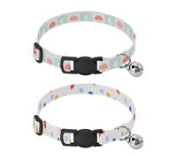 Dog Collar Soft Padding Buckle Pet Collars with Bells Adjustable Fits Small Dogs Puppies Cats 2 Pcs Mushroom Moon Star Balloon Confetti