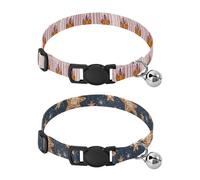 Dog Collar Soft Padding Buckle Pet Collars with Bells Adjustable Fits Small Dogs Puppies Cats 2 Pcs Striped Pumpkin Star Biscuit