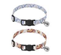 Dog Collar Soft Padding Buckle Pet Collars with Bells Adjustable Fits Small Dogs Puppies Cats 2 Pcs Daisies Blue Purple and White Checkered Cookies Hearts Strawberry Jam