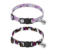 Dog Collar Soft Padding Buckle Pet Collars with Bells Adjustable Fits Small Dogs Puppies Cats 2 Pcs Cherry Skull Ghost Flower