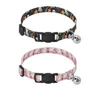 Dog Collar Soft Padding Buckle Pet Collars with Bells Adjustable Fits Small Dogs Puppies Cats 2 Pcs Cute Ghost with Flowers Strawberry Rabbit Bow