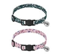 Dog Collar Soft Padding Buckle Pet Collars with Bells Adjustable Fits Small Dogs Puppies Cats 2 Pcs Butterfly Clover Flower Basketball Purple Pink Gradient