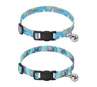 Dog Collar Soft Padding Buckle Pet Collars with Bells Adjustable Fits Small Dogs Puppies Cats 2 Pcs Yacht Sailboat Clouds Bow Soccer Ball Watercolor