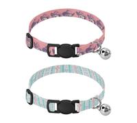 Dog Collar Soft Padding Buckle Pet Collars with Bells Adjustable Fits Small Dogs Puppies Cats 2 Pcs Skull Head Aztec Geometric Abstract