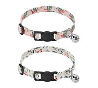 Dog Collar Soft Padding Buckle Pet Collars with Bells Adjustable Fits Small Dogs Puppies Cats 2 Pcs Pink Bows with Holly Leave Holly Berry Branch