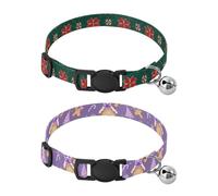 Dog Collar Soft Padding Buckle Pet Collars with Bells Adjustable Fits Small Dogs Puppies Cats 2 Pcs Green with Red Flower Gingerbread Man Bow Christmas Tree