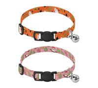Dog Collar Soft Padding Buckle Pet Collars with Bells Adjustable Fits Small Dogs Puppies Cats 2 Pcs Ghost Magic Hat Bat Christmas Tree Santa Claus Coffee Cup