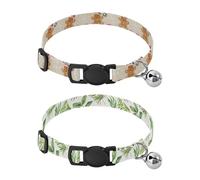 Dog Collar Soft Padding Buckle Pet Collars with Bells Adjustable Fits Small Dogs Puppies Cats 2 Pcs Gingerbread Man Snowflake Bell Watercolor Tropical Leaves
