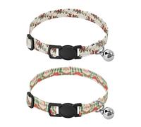 Dog Collar Soft Padding Buckle Pet Collars with Bells Adjustable Fits Small Dogs Puppies Cats 2 Pcs Poinsettias Holly Berry Plaid Green Plaid Santa Claus