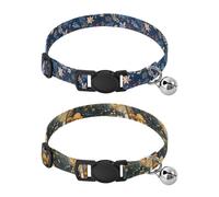 Dog Collar Soft Padding Buckle Pet Collars with Bells Adjustable Fits Small Dogs Puppies Cats 2 Pcs Pine Leaves Red Berries Blue Mushroom Forest Fantasy