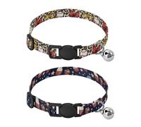 Dog Collar Soft Padding Buckle Pet Collars with Bells Adjustable Fits Small Dogs Puppies Cats 2 Pcs Leopard Baseball Love Ice Cream Cake
