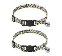 Dog Collar Soft Padding Buckle Pet Collars with Bells Adjustable Fits Small Dogs Puppies Cats 2 Pcs Leopard Print Orange Green Leopard Print Beige Brown