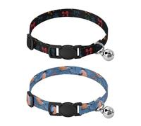 Dog Collar Soft Padding Buckle Pet Collars with Bells Adjustable Fits Small Dogs Puppies Cats 2 Pcs Colorful Bows Bird Red Fruit Light Ball