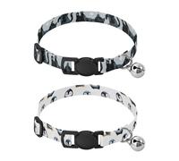 Dog Collar Soft Padding Buckle Pet Collars with Bells Adjustable Fits Small Dogs Puppies Cats 2 Pcs with Digital Illustration White Cute Watercolor
