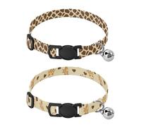 Dog Collar Soft Padding Buckle Pet Collars with Bells Adjustable Fits Small Dogs Puppies Cats 2 Pcs Giraffe Giraffe Heart