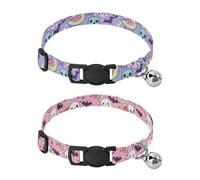 Dog Collar Soft Padding Buckle Pet Collars with Bells Adjustable Fits Small Dogs Puppies Cats 2 Pcs Ghost Watermelon Bat Spider Web Ghost Watermelon Bat