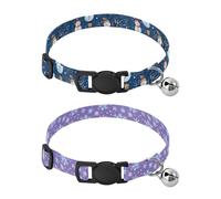 Dog Collar Soft Padding Buckle Pet Collars with Bells Adjustable Fits Small Dogs Puppies Cats 2 Pcs Snowman Street Lights Purple Blue White Snowflake