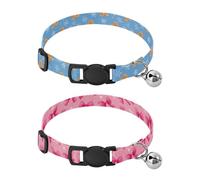 Dog Collar Soft Padding Buckle Pet Collars with Bells Adjustable Fits Small Dogs Puppies Cats 2 Pcs Snowflake Cookie Man Blue Pink Bows Love