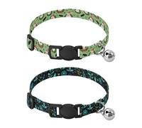 Dog Collar Soft Padding Buckle Pet Collars with Bells Adjustable Fits Small Dogs Puppies Cats 2 Pcs Ghost Santa Hat Bat Flowers Grass Birds