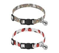 Dog Collar Soft Padding Buckle Pet Collars with Bells Adjustable Fits Small Dogs Puppies Cats 2 Pcs Simple Cottagecore Ghost Inspired Embroidered Mushroom Red Ladybugs