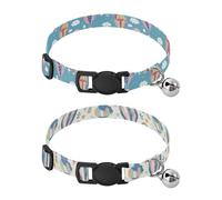 Dog Collar Soft Padding Buckle Pet Collars with Bells Adjustable Fits Small Dogs Puppies Cats 2 Pcs Hot Air Balloon Clouds Rainbow Hot Air Balloon Clouds Rainbow Heart Colorful