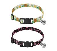 Dog Collar Soft Padding Buckle Pet Collars with Bells Adjustable Fits Small Dogs Puppies Cats 2 Pcs St Patrick Clover Beer Checkboard Various Pink Bow