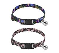 Dog Collar Soft Padding Buckle Pet Collars with Bells Adjustable Fits Small Dogs Puppies Cats 2 Pcs Neon Pumpkins Flowers Colorful Neon Ghost
