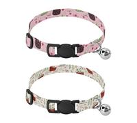 Dog Collar Soft Padding Buckle Pet Collars with Bells Adjustable Fits Small Dogs Puppies Cats 2 Pcs Beautiful Cherry Cake Sled Flower Leaves