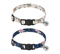 Dog Collar Soft Padding Buckle Pet Collars with Bells Adjustable Fits Small Dogs Puppies Cats 2 Pcs Gifts Holly Digital Pink Flower