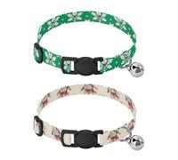 Dog Collar Soft Padding Buckle Pet Collars with Bells Adjustable Fits Small Dogs Puppies Cats 2 Pcs White Green with Holly Leaves Watercolor Rabbit Wearin