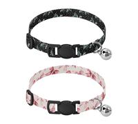 Dog Collar Soft Padding Buckle Pet Collars with Bells Adjustable Fits Small Dogs Puppies Cats 2 Pcs Polka Dot Holly Leave Pink Bows