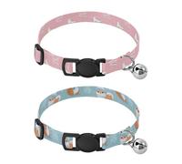 Dog Collar Soft Padding Buckle Pet Collars with Bells Adjustable Fits Small Dogs Puppies Cats 2 Pcs Skateboard Squirrel Snowflake
