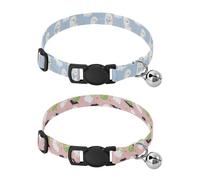 Dog Collar Soft Padding Buckle Pet Collars with Bells Adjustable Fits Small Dogs Puppies Cats 2 Pcs Cute Hand Drawn White Ghost Cute Ghost Bat