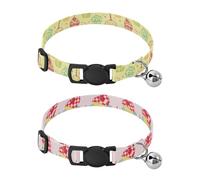 Dog Collar Soft Padding Buckle Pet Collars with Bells Adjustable Fits Small Dogs Puppies Cats 2 Pcs Line Cake Cherry Cake